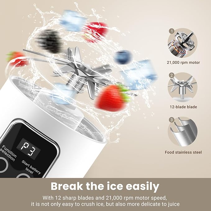 Portable Blender Personal Electric USB | 500ml Portable Juicer for Shakes and Smoothies | Small Blender for Mixing