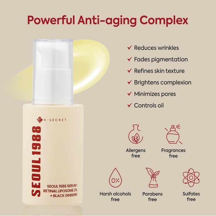 K-Secret Seoul 1988 Serum – Retinol Liposome 2% + Black Ginseng (30ml)