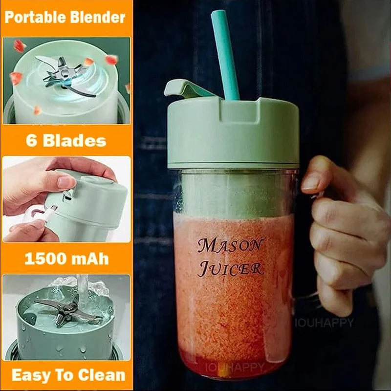 Portable Mini USB Rechargeable Juicer Blender with 6 Rotating Blades