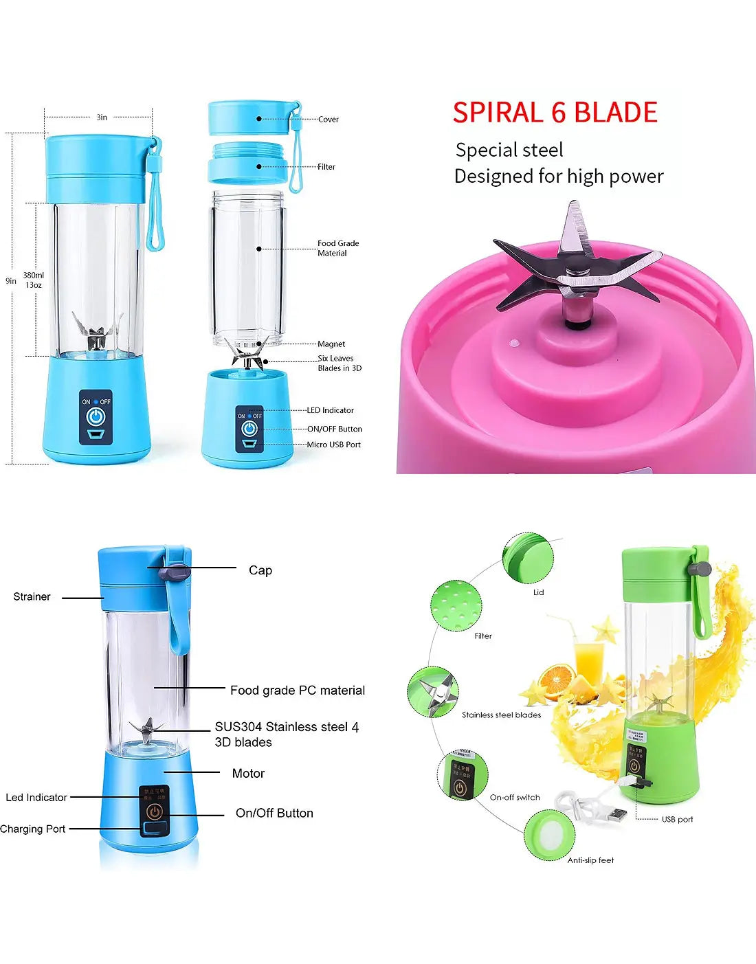 Electric Mini Portable Juicer Blender USB Recahrgeable